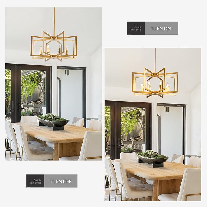Modern Farmhouse Gold Chandeliers for Dining Room, 8-Light Industrial Metal Chandeliers Geometric Pendant Lights Kitchen Island for Entryway Stairway Foyer Hallway