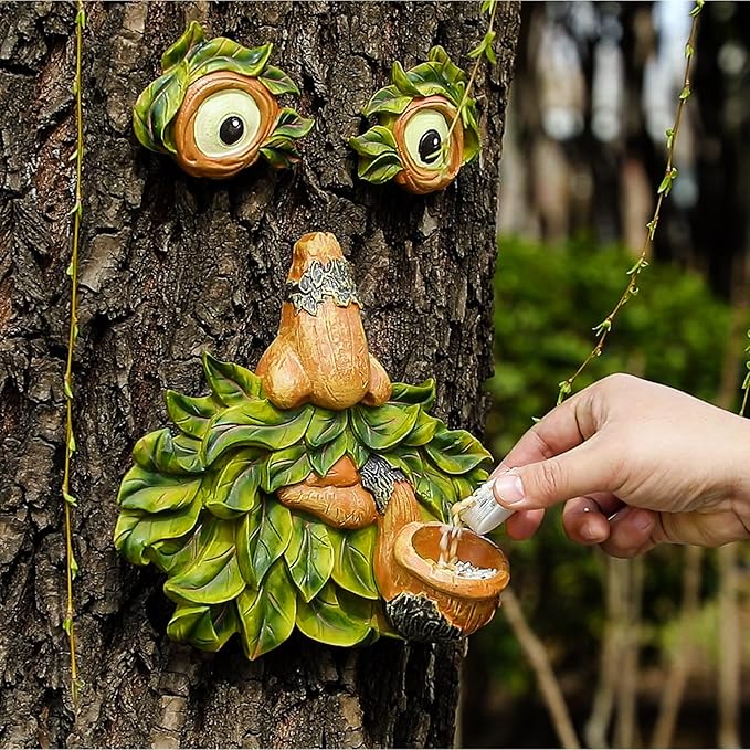 Tree Face Decor Outdoor,Whimsical Outdoor Art with Bird Feeder,Tree Hugger Bark Ghost Face Decoration Funny Yard Art,Garden Creative Decoration (12 INCH)