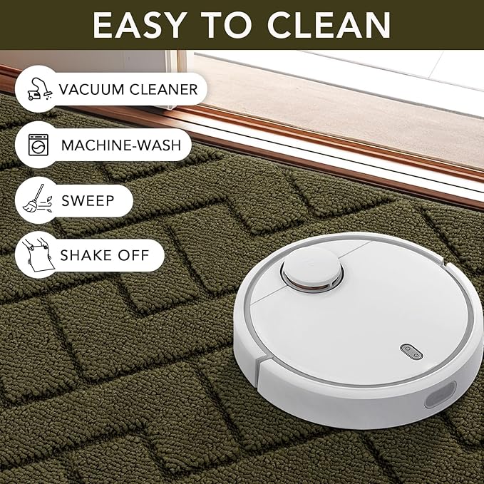 hicorfe Front Door Mat Outside Entrance,32"x40" Absorbent Muddy Dirt Resist Welcome Door Mats Outdoor Indoor,Stain and Fade Resistant,Non Slip Backing Entry Mat Doormat for Entryway(Oliver Green)