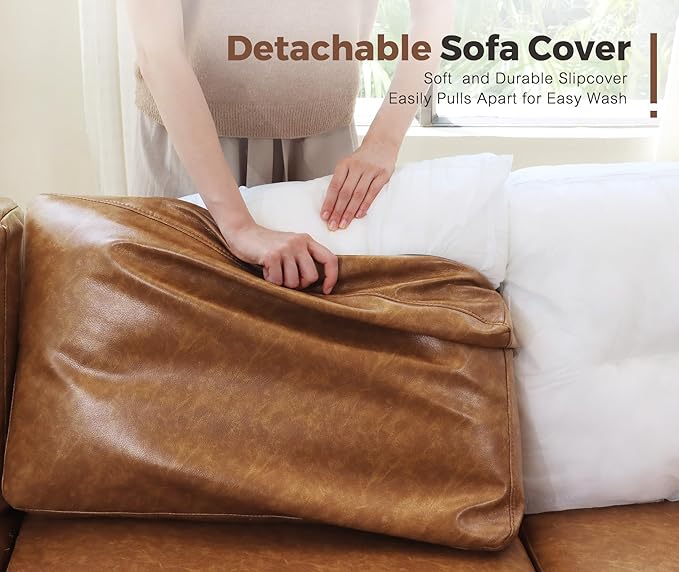 91.5" Faux Leather U Shaped Modular Sectional Sofa, 5 Seater Couch with Movable Ottoman Deep Seat and Storage Seat with Removable Cover for Living Room, Apartment - Brown
