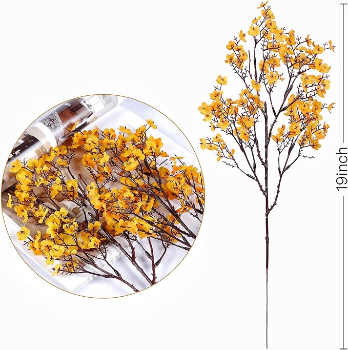 Sggvecsy 15 Pcs Babys Breath Artificial Flowers Gypsophila Bouquets Real Touch Fake Silk Flowers for Home Wedding DIY Floral Arrangement Table Centerpiece Thanksgiving Autumn Decoration (Orange)