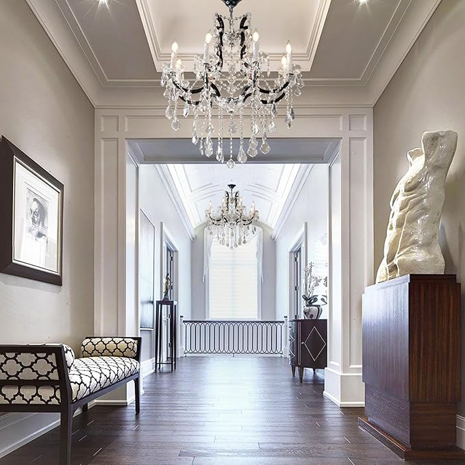 Modern Crystal Chandeliers, Black Chandelier Light Fixtures, 29''Candle Chandeliers for Staircase Hallway Living Room Entryway, 8 Lights