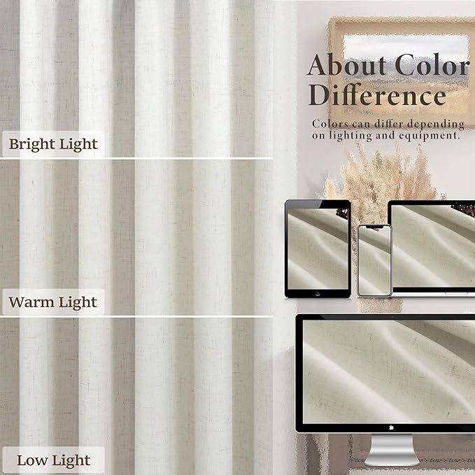 Natural Linen Back Tab Blackout Curtains & Drapes 96 Inch Long for Bedroom Livingroom Farmhouse Curtain 2 Panel Neutral Cute Black Out Room Darkening Thermal Insulated 8ft Pleated Window Curtain Cream