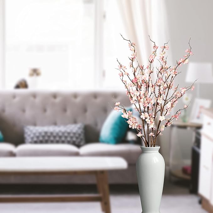 4Pcs Cherry Blossom Branches Artificial Flowers for Spring Summer Indoor Decoration,Faux Long Stem Artificial Flowers for Wedding Home Office Bedroom Party Table Centerpieces Decor (Pink)