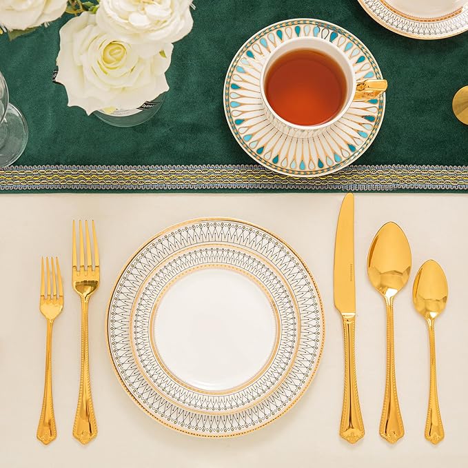 KINGSTONE Gold Silverware Set, 20-piece 18/10 Stainless Steel Flatware Set Cutlery Set for 4, for Kitchen, Home, Wedding, Party, Mirror Polished and Dishwasher Safe, Featured Gifts