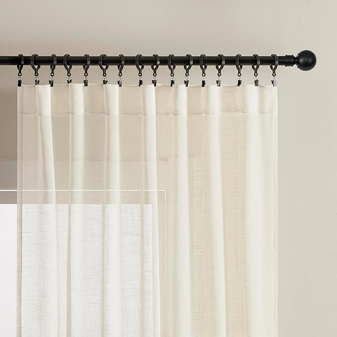 Joydeco Sheer Linen Curtains for Living Room, White Curtains 90 Inches Long 2 Panels Set, Rod Pocket Back Tab Window Privacy Assured with Light Filtering(W52 x L90 Inch,Linen)