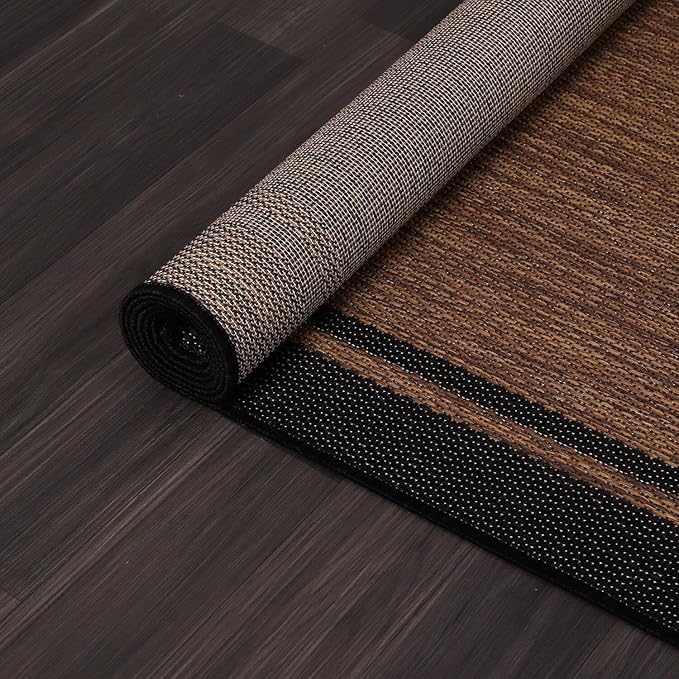 CAMILSON Indoor Outdoor Rug, 6x9 Bordered Nut Brown Black Modern Area Rugs for Indoor and Outdoor Patios, Kitchen and Hallway Mats, Washable Porch Deck Outside Carpet (Bordered Nut Brown Black, 6 x 9)