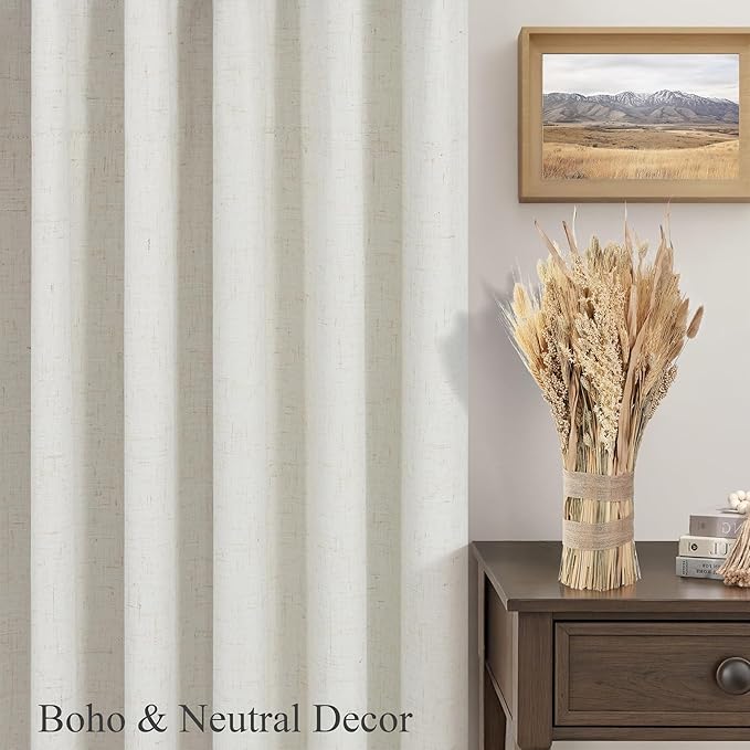 Neutral Rustic Nursery Blackout Curtains for Bedroom 58 Inches Long Cream Ivory Insulated Thermal Curtains for Summer Heat Blocking Linen Custom Drapes Back Tab Pleated Industrial Farmhouse 58 Length