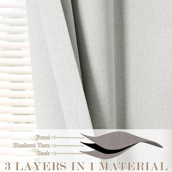 Full Blackout Privacy Curtains, 240 Inch Extra Wide Linen Blend Drapes, Pinch Pleat Window Drapery for Room Divider Storage/Space Room Separation, 1 Panel, W 240" x L 102", Greyish White
