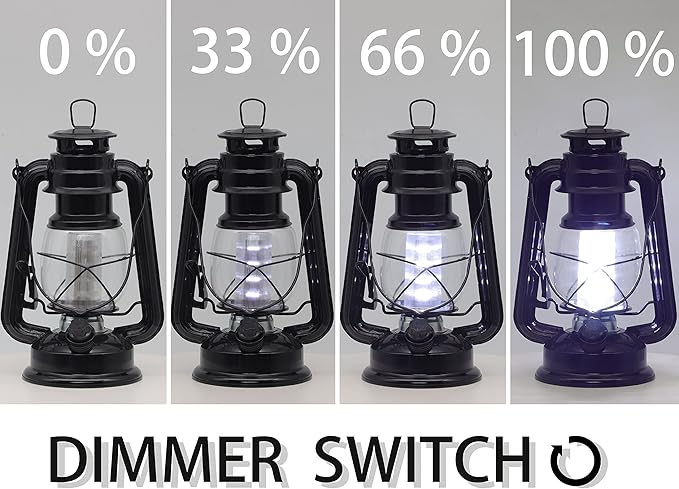 YAKii LED Vintage Lantern Metal Hanging Hurricane 12 LED Dimmer Switch Cold White Battery Operated Power Outage Indoor Camping Lighting Outdoor Brooklyn (Black 2 Pack)