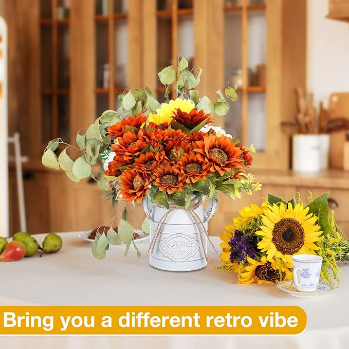 6 Inch Farmhouse Vase Decor Milk Can Vintage Flower Jug Galvanized Metal Vase with Handle Rustic Flower Buckets for Thanksgiving Christmas Table Centerpiece Weddings Gifts(Retro White,16 Pcs)