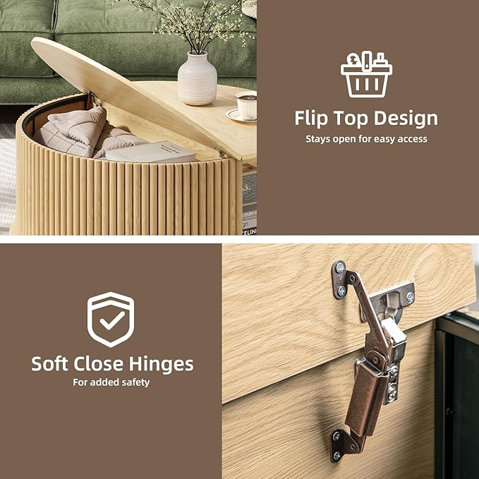 Round Coffee Table with Storage,Mid Century Modern Dining Table with Sliding Cabinet Door for Living Room,Home Small Space,31.5" Small Center Table,Oak