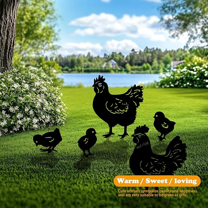 5 Pack Chicken Metal Garden Decorative Stakes, Weather Proof Silhouette Statues for Yard, Patio,Outdoor Decor for Chicken Lovers and Pet Owners