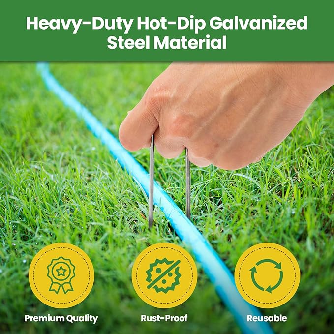 Landscape Staples Galvanized 10 Inch 120 Pcs, Metal Garden Stakes 1.6 Inch, Garden Staples for Lawn 11 Gauge