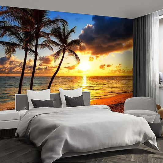 Beach Wall murals at Dusk Peel and Stick Sunset Wallpaper for Bedroom Living Room - 96"x137"