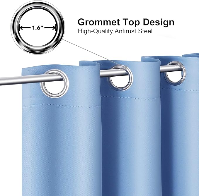 ChrisDowa Room Darkening Curtains 80 Inches Long 2 Panels Set for Living Room, Grommet Thermal Insulated Blackout Curtains for Bedroom (Sky Blue, 52 x 80 Inch)