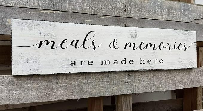 Farmhouse Kitchen Wall Decor,Meals and Memories are Made Here Sign, Rustic Wood Kitchen Signs Dinning Room Wall Decor (Meal) 6x16 Inch