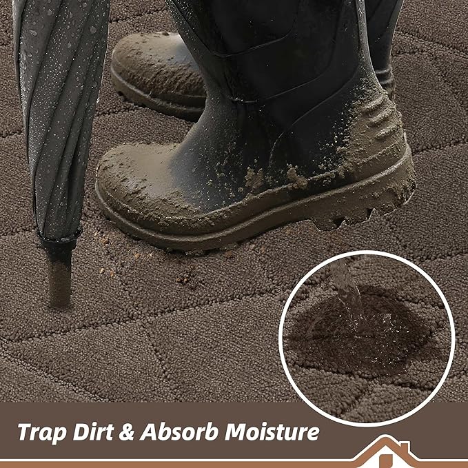 BEQHAUSE Dirt Trapper Door Mat 20" x 32", Doormat Non-Slip Entryway Rugs Washable, Dog Door Mat Stain Resistant and Absorbent Welcome Floor Mat for Front Back Door, Muddy Wet Shoes & Paws, Light Brown