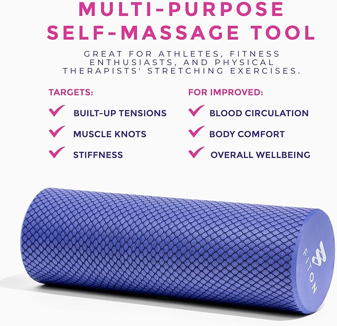 Recovery Foam Roller - High Density Travel Foam Roller for Muscle Massage and Deep Tissue Relief - Compact and Portable for Exercise, Travel, and Fitness - 12"x4", Purple