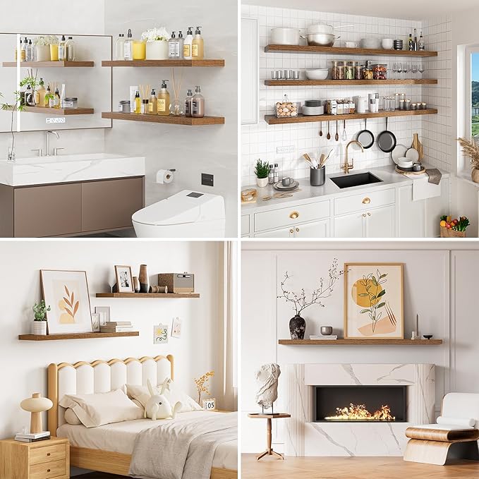 Heimlove 40 Inches Floating Shelves for Wall,9.3" Deep Walnut Long Floating Shelves Set of 2,Large Display Shelf & Storage Shelf,Wall Shelf for Bathroom Bedroom Living Room Kitchen Office