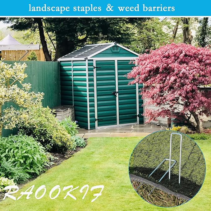 RAOOKIF 8 Inch Galvanized Garden Landscape Staples Stakes, 20/50/100/200Pcs Garden Metal Stakes, 11 Gauge Heavy Duty Ground Stakes for Decoration, Fence Stakes Lawn Stake, Fabric Pins (50, 8 Inch)