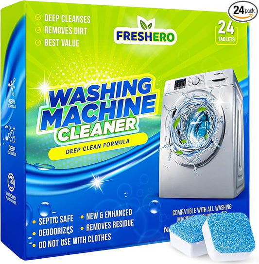 Washing Machine Cleaner Tablets – 25-Pack Deep Cleaning for Front Loader, Top Load & HE Washers – Helps Remove Odor-Causing Residues, Pet Hair & Hard Water Buildup – Septic Safe