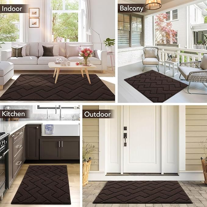 hicorfe Indoor Doormat, Odor-Free Door mat, Non Slip Door Mats 20"x31.5" Absorbent Resist Dirt Entrance Inside Floor Mats for Entryway Washable Low-Profile(Coffee)