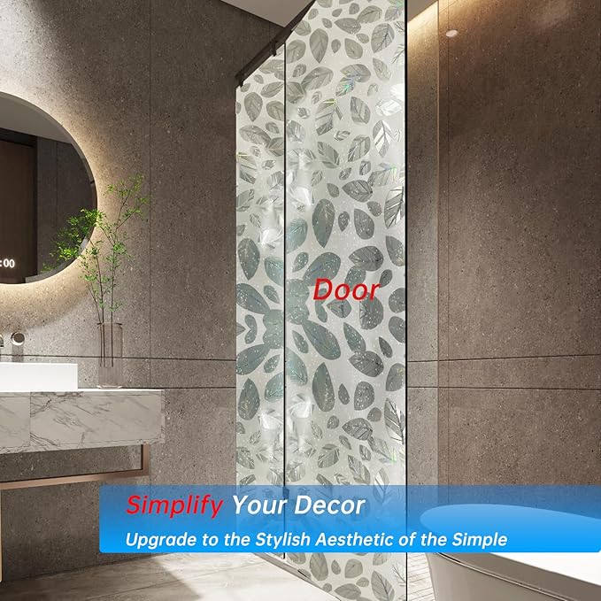 Window Privacy Film with Installation Tools,Static Cling, Anti UV, Heat Control, Ideal for Home Shower Office Glass Door (Leaf White (Glue-Free), 23.6X78.7Inch)