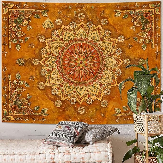 Lunerfex Floral Mandala Tapestry Boho Tapestry for Bedroom Brown Tapestries Wall Hanging Living Room Wall Art and Home Decor 70x90