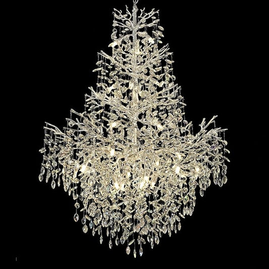 H65'' Silver Tree Branch Crystal High Ceilings Chandeliers,Modern Crystal Staircase Chandeliers, D48'' Foyer Chandelier for High Ceiling, Luxury Large Living Room Chandelier, 27-Lights