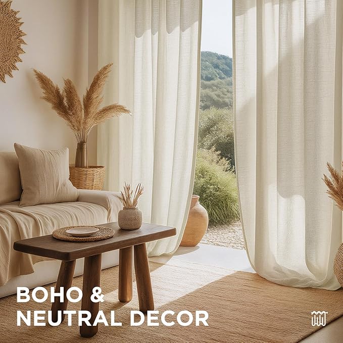 Joydeco Linen Curtains for Living Room,Light Filtering Rod Pocket Back Tab Semi Sheer Drapes Window Long Curtains 90 inches Long Ivory