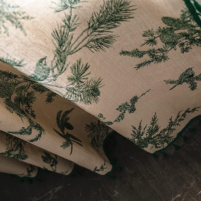 Sutuo Home Boho Curtain 96 Inches Length for Bedroom, Printed Cotton Linen Rod Pocket Semi Blackout Farmhouse Bohemian Tassels Window Treatment for Living Room, 1 Panel 59" W x 96" L, Green Forest