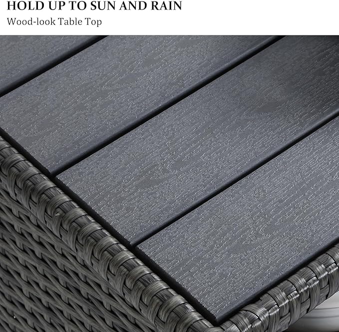 Outdoor Wicker Storage Cabinet,Patio Bar Table with Wheel, Outdoor Buffet Cabinet Movable, Garden Weather-Proof Bar Table/Cart for Indoor&Outdoor (Morden Gray)