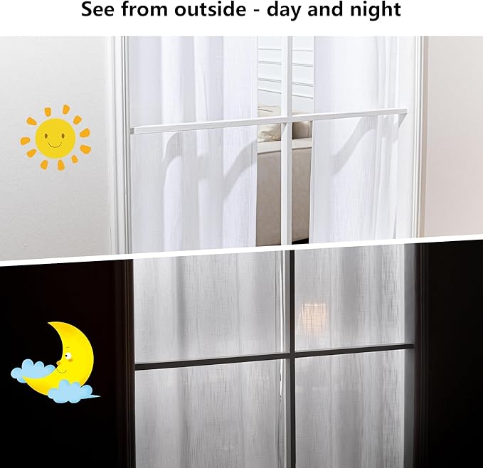 MYSKY HOME White Curtains for Living Room, Semi Sheer Curtains & Drapes Light Filtering Farmhouse Country Boho Style Back Tab Draperies for Sliding Glass Door (Customsize, Pure White)