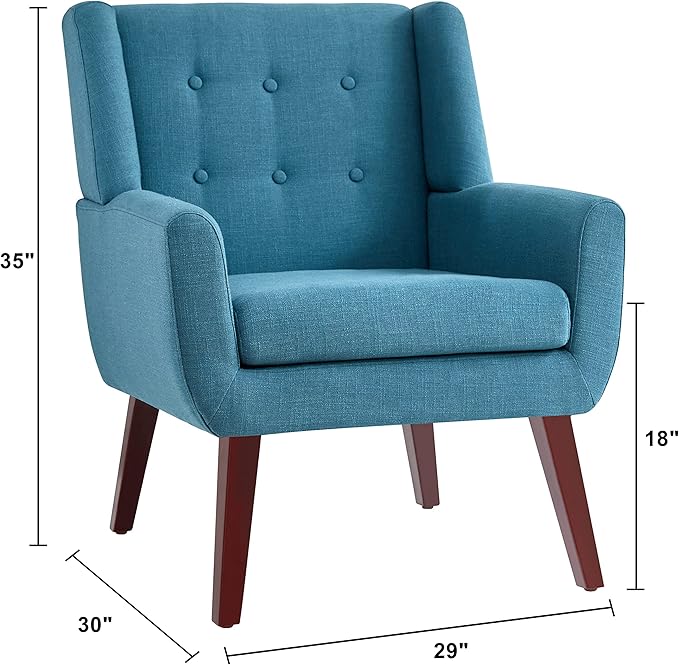 HUIMO Button-Tufted Accent Chairs Set of 2,Upholstered Reading Living Room Chair,Mid Century Modern Chair with Linen Fabric, Club Chair,Comfy Arm Chairs for Living Room,Bedroom,Lake Blue