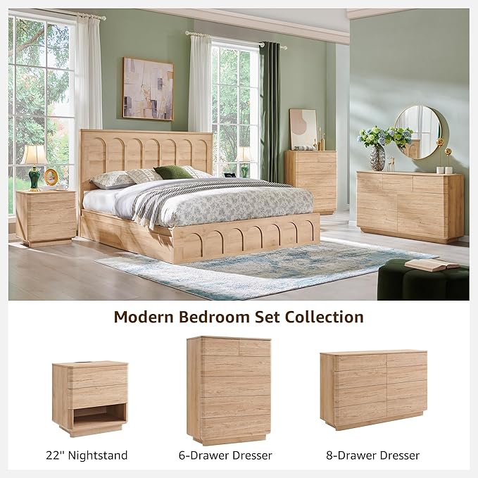 Nightstand with Charging Station, 22" Push-to-Open Bedside Table with 2 Storage Drawers, Large Modern End Table for Bedroom,Living Room,Natural Oak