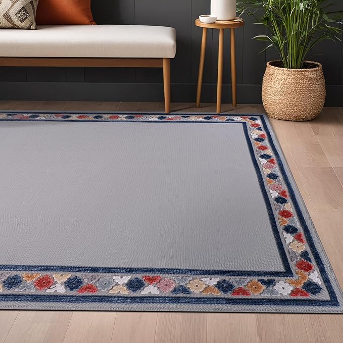 Beverly Rug Outdoor Rug 10x14 Modern Bordered Large Area Rugs for Indoor and Outdoor Patio Easy to Clean Non Shedding Living Room Porch Garden Washable Outside Carpet (10 x 14 Gray)