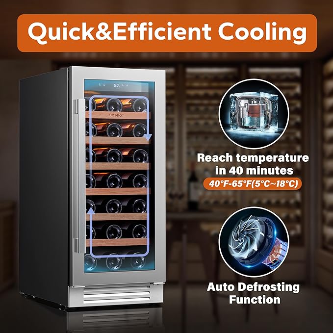 Ca'Lefort 15 Inch Wine Fridge, 33 Bottle Wine Cooler Refrigerator, 40-65°F Wine Refrigerator Glass Door, 3 LED Wine Fridge, Built-in or Freestanding Wine Fridge for Home/Bar/Kitchen (3.0 cu.ft)