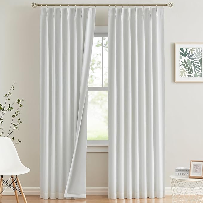 Vision Home White Pinch Pleated Full Blackout Curtains Thermal Insulated Window Curtains 84 inch for Living Room Bedroom Room Darkening Pinch Pleat Drapes with Hooks Back Tab 2 Panel 40" Wx84 L