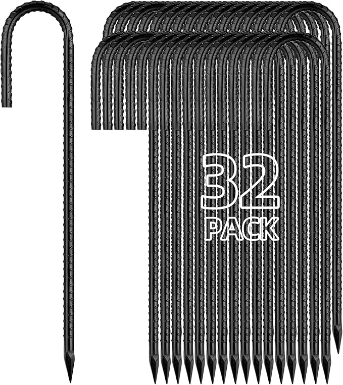 12 Inch Rebar Stakes J Hook Ground Stakes 32-Pack Heavy Duty Galvanized Chain Link Fence Stakes Metal Tent Stakes for Outdoor Lawn Decorations Inflatables Canopy Swing Set