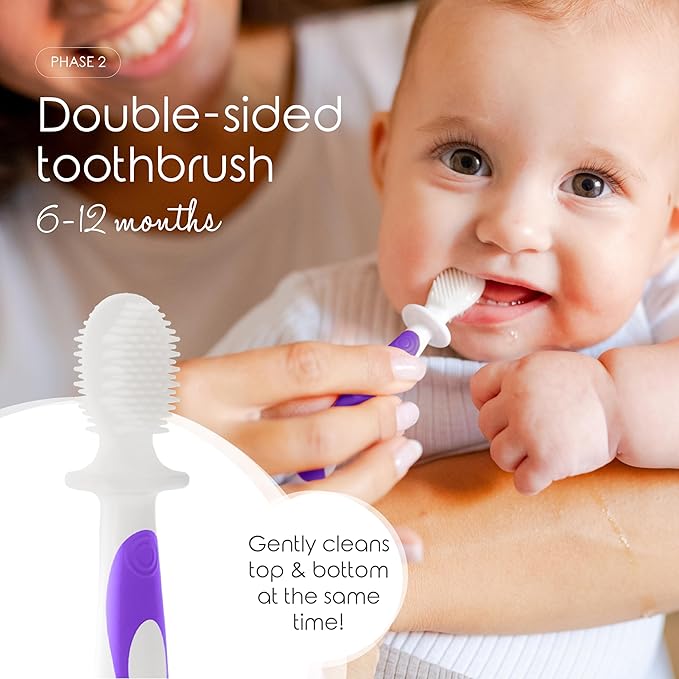 Cherish Baby Care Baby Toothbrush & Toddler Toothbrush Set (0-2 Years) - BPA-Free & Safety-Tested, 2023 Award Winner, Food-Grade Silicone (Purple)