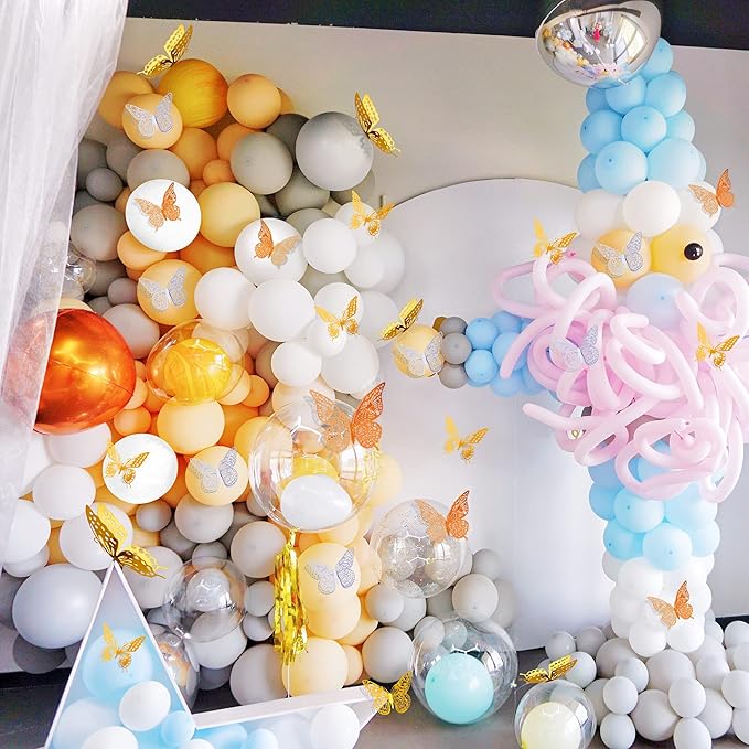 SAOROPEB 3D Butterfly Wall Decor, 72 Pcs 3 Styles 3 Sizes, Removable Metallic Wall Decor Sticker Room Mural Decals for Kids Bedroom Nursery Classroom Party Decoration Wedding Decor DIY Gift (3 Color)