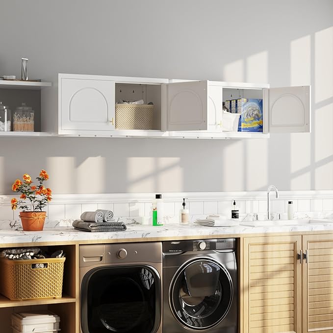 Bathroom Cabinet Wall Mounted, Metal Laundry Wall Storage Cabinets Over Toilet, Medicine Cabinet Organizer with 2 Doors, Floating Cabinets for Launtry, Kitchen, Bathroom, Living Room
