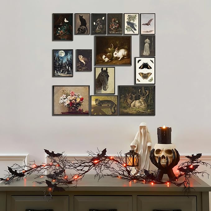 LANCHI95 15PCS Dark Cottagecore Decor, Dark Academia Decors, Cottage Core Whimsical Wall Art Goth Darks Moody Wall Decor for Living Room Bedroom 8x10 in (UNFRAMED)