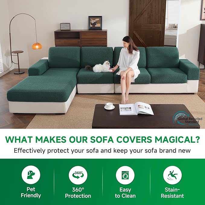 Couch Cushion Covers for Sectional Sofa, Stretch Soft Sofa Slipcovers Washable Wear-Resistant Universal Furniture Protector for Living Room(1 Piece Armrest Cover, Green)