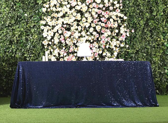 SquarePie Sequin Tablecloth Rectangular 90 x 132 Inch Navy Blue Bling Sparkly Table Linen for Wedding Party