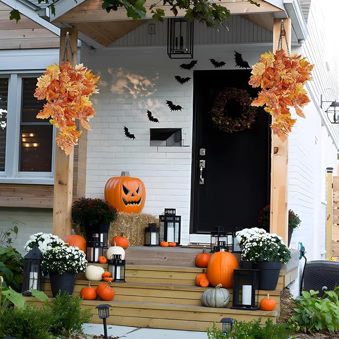 RECUTMS Fall Leaves Fall Decorations for Home Clearance Fall Decor Leaf Fall Decorations Fall Decorations for Home Thanksgiving Decorations Hanging Plants Indoor Artificial Wall Decor(Orange)