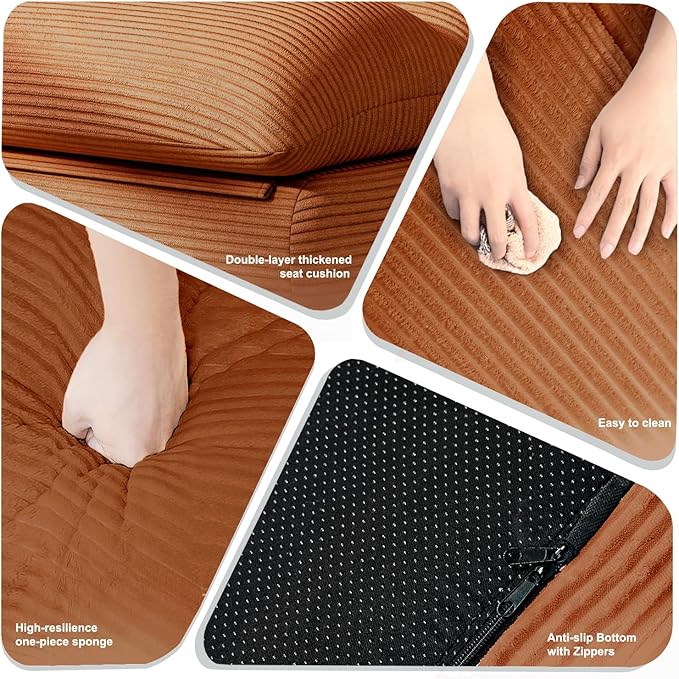 Misolant Bean Bag Chairs，Big Corduroy Fabric Sofa Bean Bag Chair for Adults and Teens with High-Resilience Sponge, Non-Slip Base Floor Lounge Sofa for Home, Living Room, Bedroom, Gaming Brown