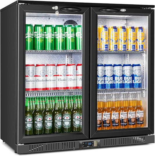 Beverage Refrigerator Under Counter, Back Bar Cooler with 2 Glass Door, Commercial Display Fridge 35.42 Inch Wide 7.4 Cu.Ft, Drink Fridge for Beer Soda Wine, Beverage Cooler for Kitchen Shop Bar