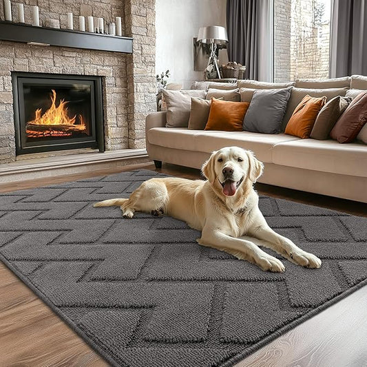 hicorfe Indoor Doormat,Front Back Door Mat Rubber Backing Non Slip Door Mats 47"x71" Absorbent Resist Dirt Entrance Doormat Inside Floor Mats for Entryway Washable Low-Profile (Grey)